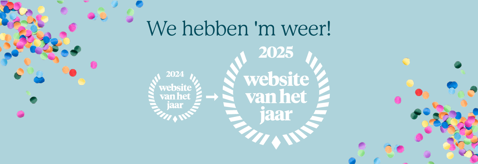 Afbeelding van foto van website van het jaar logo en confetti