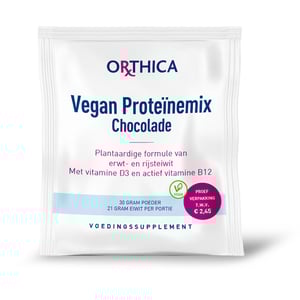 Orthica Vegan proteinemix chocolade sachet Orthica Vegan proteinemix chocolade sachet afbeelding