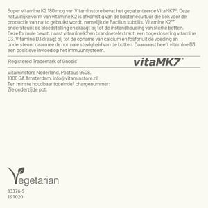 Vitaminstore Super Vitamine K2 180 mcg (menaquinon-7 met vitamine D3) afbeelding