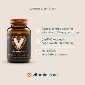 Vitaminstore Super D3 Extra Sterk 75 mcg vitamine D Vitaminstore Super D3 Extra Sterk 75 mcg vitamine D afbeelding