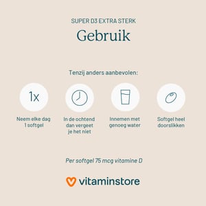 Vitaminstore Super D3 Extra Sterk 75 mcg vitamine D Vitaminstore Super D3 Extra Sterk 75 mcg vitamine D afbeelding