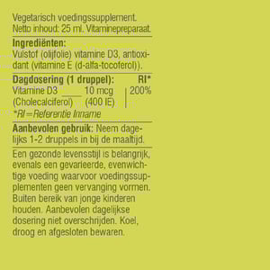 Vitaminstore Vitamine D3 vloeibaar 10 mcg (400 IE vitamine d druppels) afbeelding