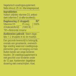 Vitaminstore Vitamine D3 Vloeibaar 25 mcg (1000 IE per 1 druppel) afbeelding