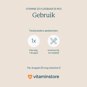 Vitaminstore Vitamine D3 Vloeibaar 25 mcg (1000 IE per 1 druppel) afbeelding