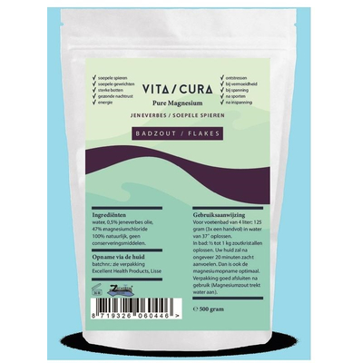 Vitacura Magnesium zout/flakes jeneverbes Vitacura Magnesium zout/flakes jeneverbes afbeelding