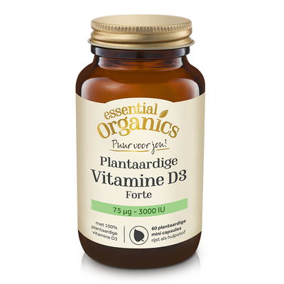 Essential Organics Puur Plantaardige D3 Forte 75 mcg 3000 IE Essential Organics Puur Plantaardige D3 Forte 75 mcg 3000 IE afbeelding