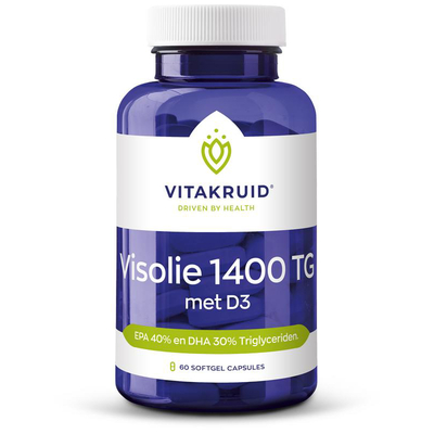 Vitakruid Visolie 1400 met D3 Triglyceriden EPA 40% DHA 30% Vitakruid Visolie 1400 met D3 Triglyceriden EPA 40% DHA 30% afbeelding