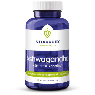 Vitakruid Ashwagandha KSM-66 & bioperine Vitakruid Ashwagandha KSM-66 & bioperine afbeelding