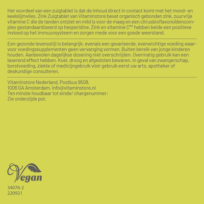 Vitaminstore Zink zuigtabletten Vitaminstore Zink zuigtabletten afbeelding