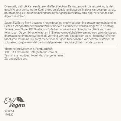 Vitaminstore Super Vitamine B12 extra sterk Vitaminstore Super Vitamine B12 extra sterk afbeelding