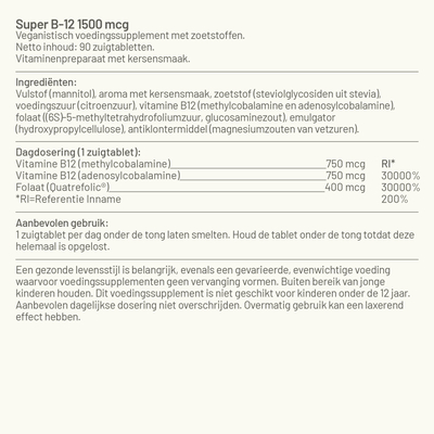 Vitaminstore Super Vitamin B12 1500 mcg Lutschtabletten mit Folat Vitaminstore Super Vitamin B12 1500 mcg Lutschtabletten mit Folat Abbildung