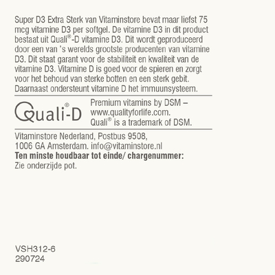 Vitaminstore Super D3 Extra Sterk 75 mcg vitamine D Vitaminstore Super D3 Extra Sterk 75 mcg vitamine D afbeelding
