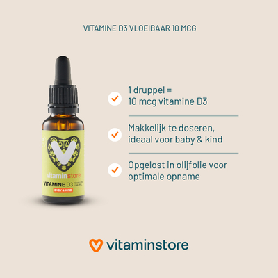 Vitaminstore Vitamine D3 vloeibaar 10 mcg (400 IE vitamine d druppels) Vitaminstore Vitamine D3 vloeibaar 10 mcg (400 IE vitamine d druppels) afbeelding