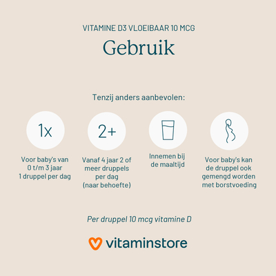 Vitaminstore Vitamine D3 vloeibaar 10 mcg (400 IE vitamine d druppels) Vitaminstore Vitamine D3 vloeibaar 10 mcg (400 IE vitamine d druppels) afbeelding