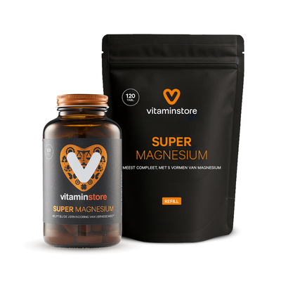 Vitaminstore Super Magnesium pot + refill 120 st. Vitaminstore Super Magnesium pot + refill 120 st. afbeelding
