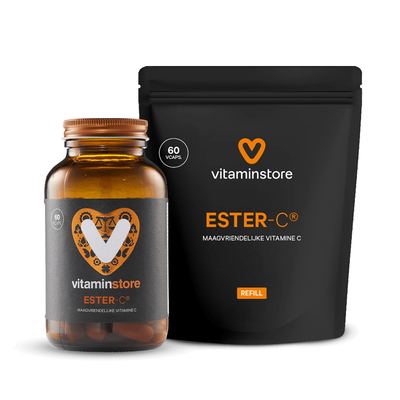 Vitaminstore Ester-C 500 pot + refill 60 st. Vitaminstore Ester-C 500 pot + refill 60 st. afbeelding