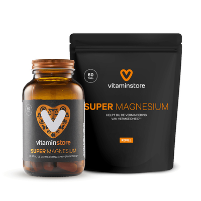 Vitaminstore Super Magnesium pot + refill 60 st. Vitaminstore Super Magnesium pot + refill 60 st. afbeelding