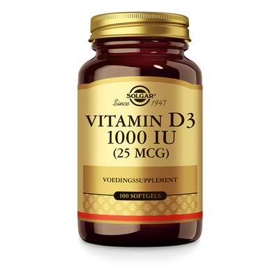 Solgar Vitamins Vitamin D-3 25 µg/1000 IU (vitamine D uit levertraan) Solgar Vitamins Vitamin D-3 25 µg/1000 IU (vitamine D uit levertraan) afbeelding