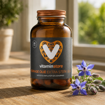 Vitaminstore Borage Olie Extra Sterk GLA (voorheen Zuiver GLA) Vitaminstore Borage Olie Extra Sterk GLA (voorheen Zuiver GLA) afbeelding
