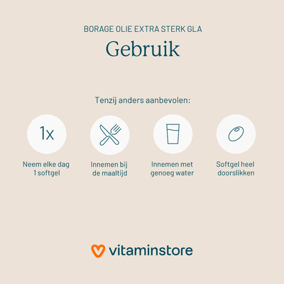 Vitaminstore Borage Olie Extra Sterk GLA (voorheen Zuiver GLA) Vitaminstore Borage Olie Extra Sterk GLA (voorheen Zuiver GLA) afbeelding