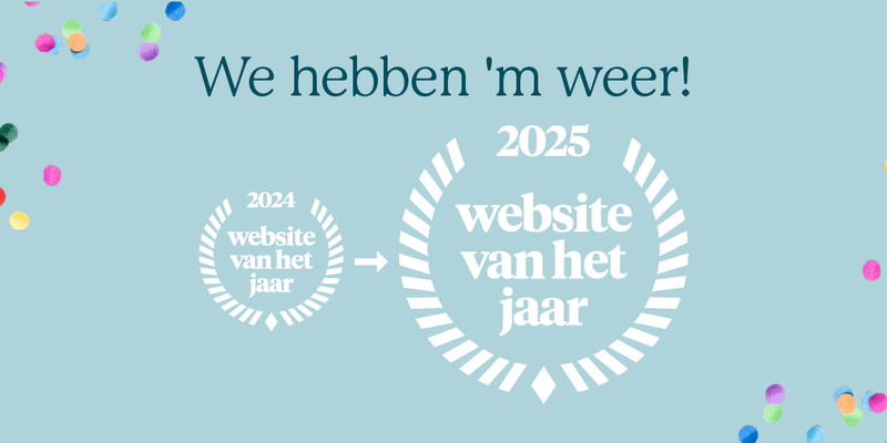 Image of photo of website of the year logo and confetti