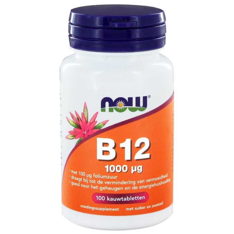 NOW Vitamine B12 Kauwtabletten 1000 mcg (met 100 mcg foliumzuur) afbeelding