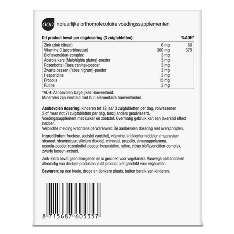 AOV Voedingssupplementen 534 Zink Extra zuigtabletten afbeelding