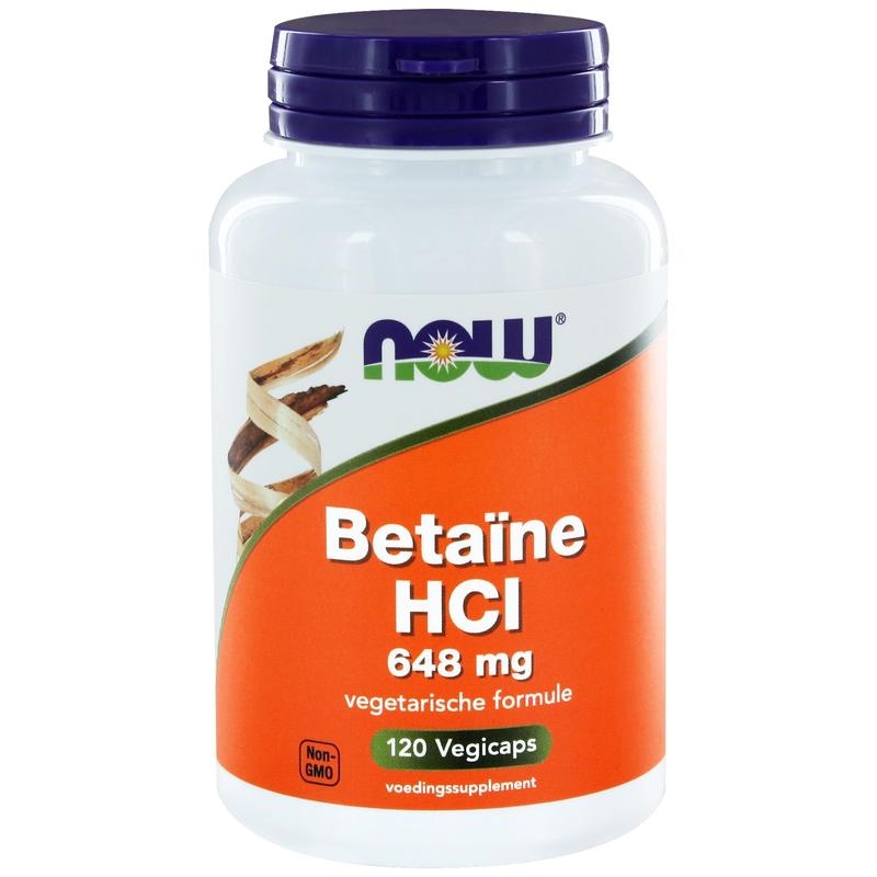 NOW Betaine HCL 648 mg vegetarische formule afbeelding