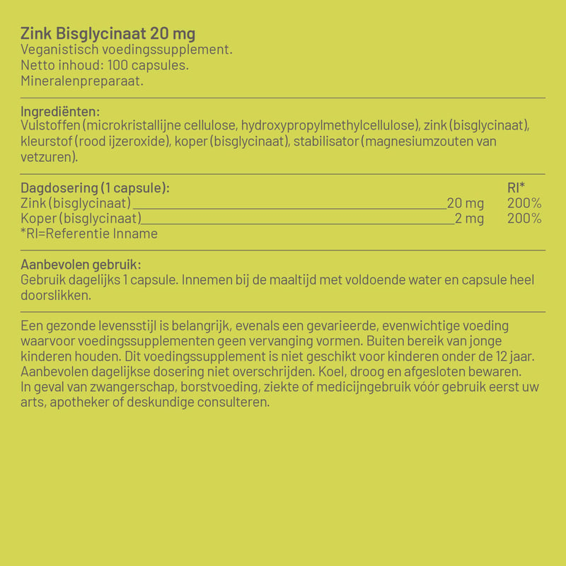 Vitaminstore Zink Bisglycinaat 20mg afbeelding