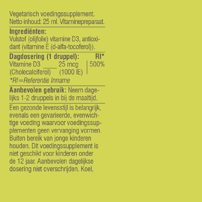 Vitaminstore Vitamine D3 Vloeibaar 25 mcg (1000 IE per 1 druppel) afbeelding