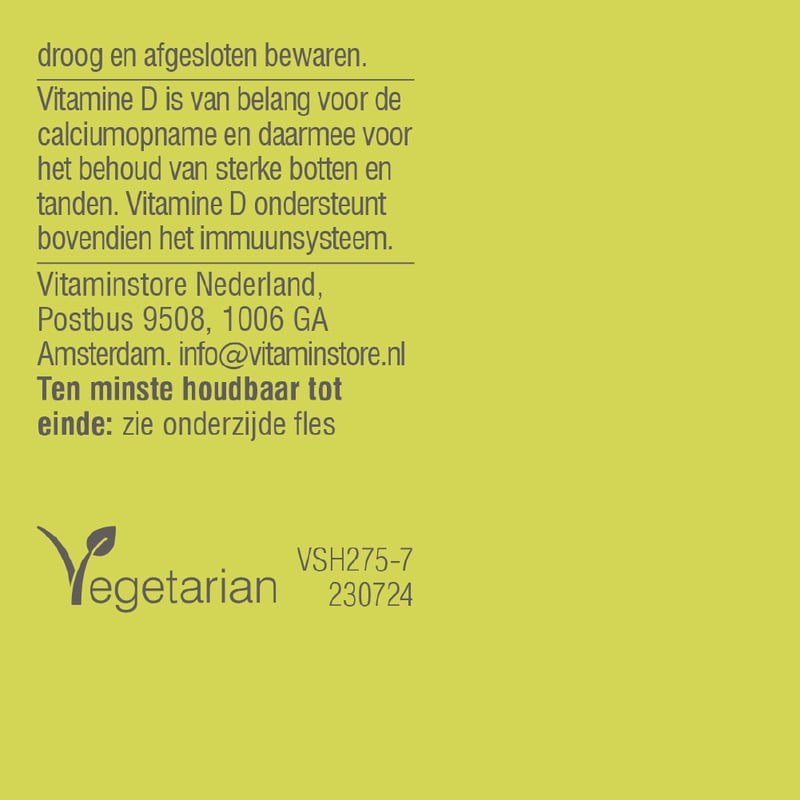 Vitaminstore Vitamine D3 Vloeibaar 25 mcg (1000 IE per 1 druppel) afbeelding