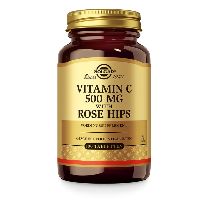 Solgar Vitamins Vitamin C with Rose Hips 500 mg (vitamine C met rozenbottel) Solgar Vitamins Vitamin C with Rose Hips 500 mg (vitamine C met rozenbottel) afbeelding