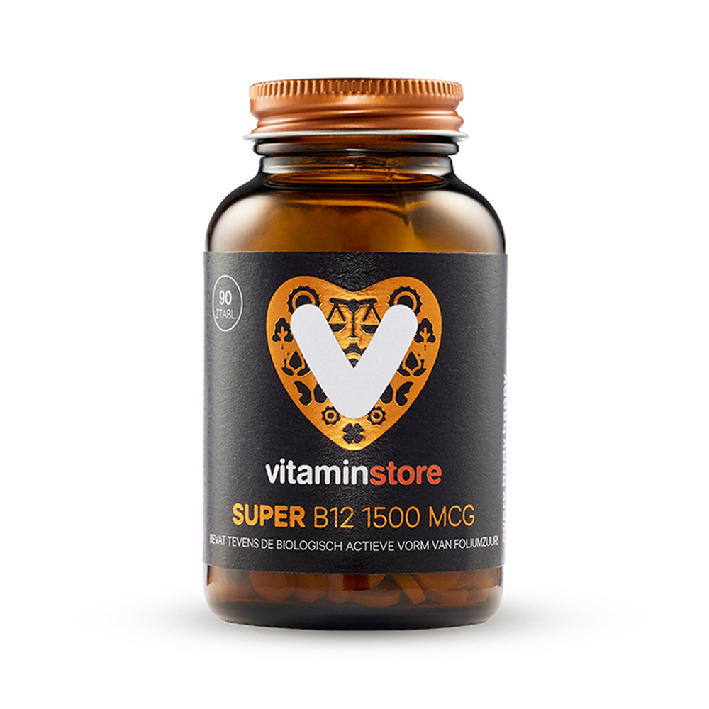  Super vitamine B12 1500 mcg zuigtabletten met folaat - 90 zuigtabletten - Vitaminstore