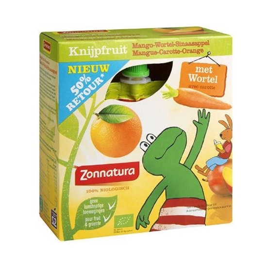 Zonnatura Knijpfruit groente mango/wortel/sinas kikker 85g afbeelding