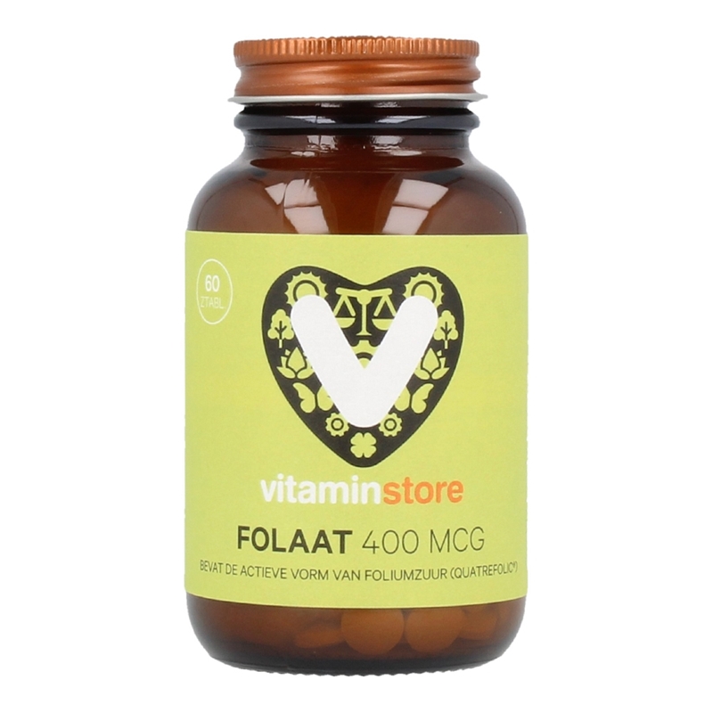 Vitaminstore Folaat 400 mcg zuigtabletten foliumzuur Vitaminstore Folaat 400 mcg zuigtabletten foliumzuur afbeelding